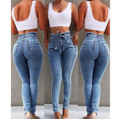 Women's Tassel Belt High-Waisted Stretch Jeans