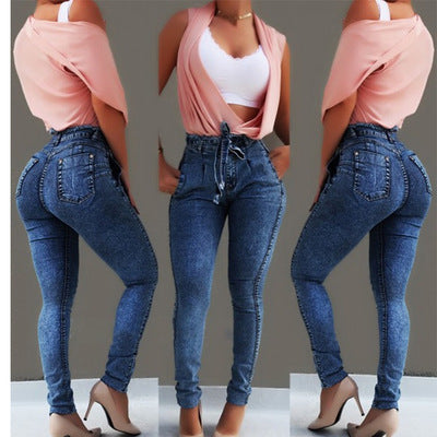 Women's Tassel Belt High-Waisted Stretch Jeans