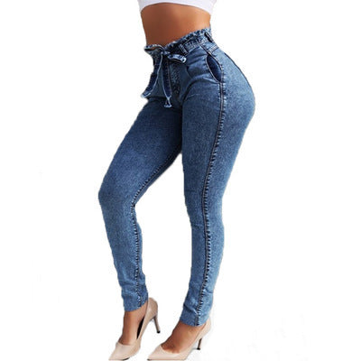 Women's Tassel Belt High-Waisted Stretch Jeans