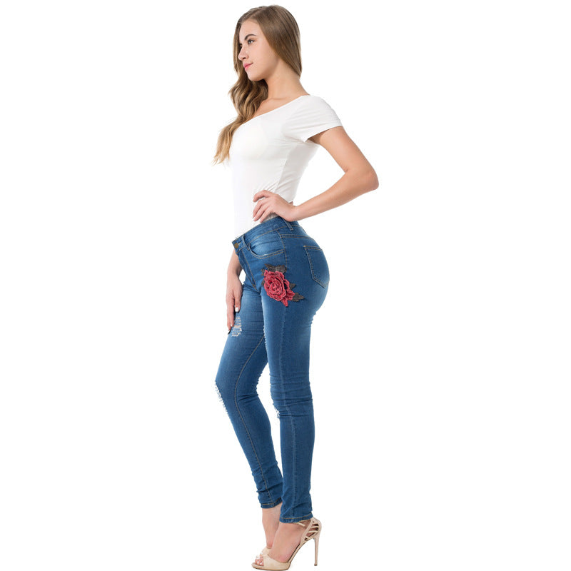 Stretch Fit Embroidered Jeans