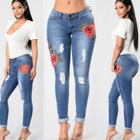 Stretch Fit Embroidered Jeans