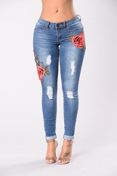 Stretch Fit Embroidered Jeans