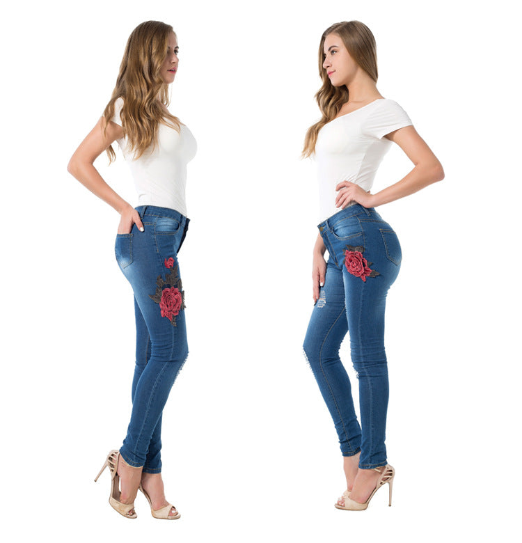 Stretch Fit Embroidered Jeans