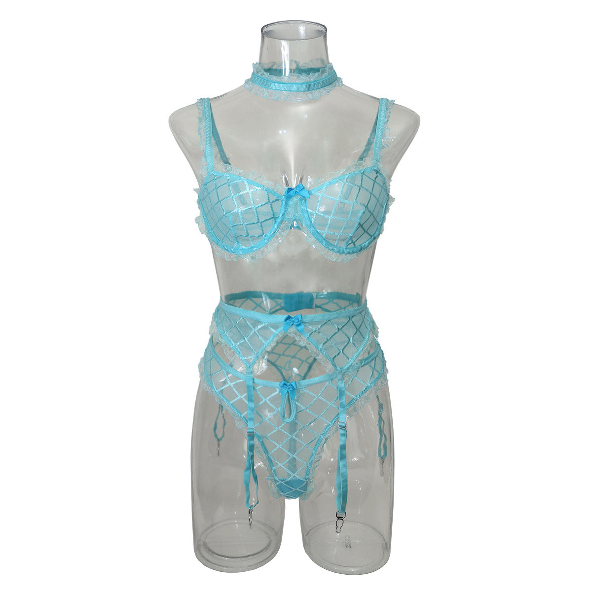 Four Piece Sky Blue Lingerie Set