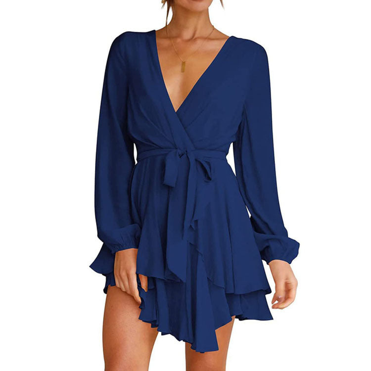 Women's Long Sleeve V-Neck Wrap Dress