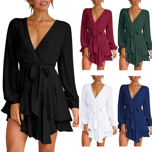 Women's Long Sleeve V-Neck Wrap Dress