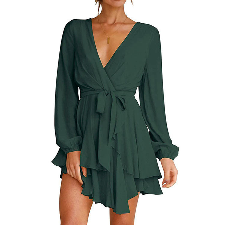 Women's Long Sleeve V-Neck Wrap Dress