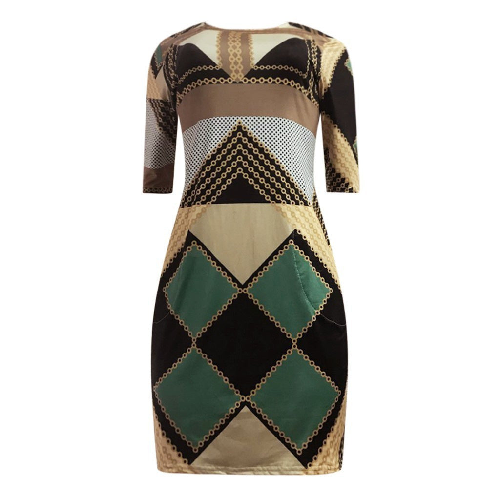 Geometric Print Round Neck Dress