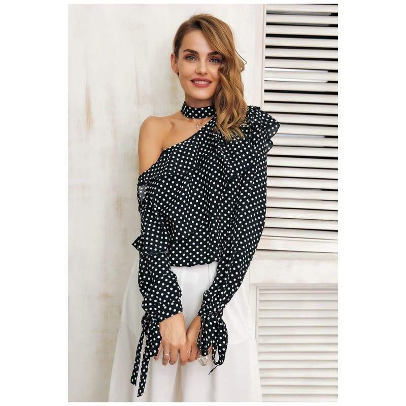 Polka Dot Diagonal Halter Neck Top